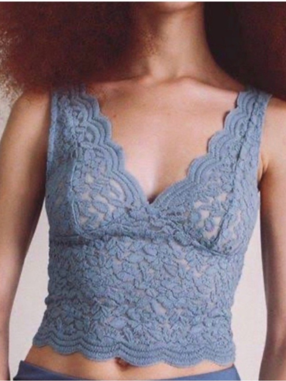 Zara Lace V-Neck Bralette Crop Top - Light Blue size Large Fairycore cottagecore